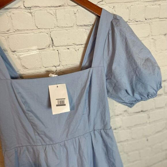 ASTR Poplin Tiered Midi Dress XS Puff Sleeve Blue NWT - Picture 7 of 12